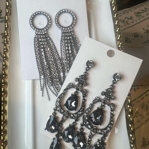 #25 Rhinestone Teardrop Chandelier Earrings in Gunmetal